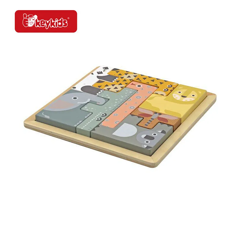 Hot Sale Educational Jigsaw 3D Wooden Animal Puzzle Block Toy For Kids W14A382