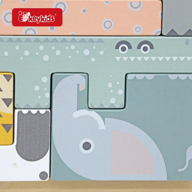 Hot Sale Educational Jigsaw 3D Wooden Animal Puzzle Block Toy For Kids W14A382