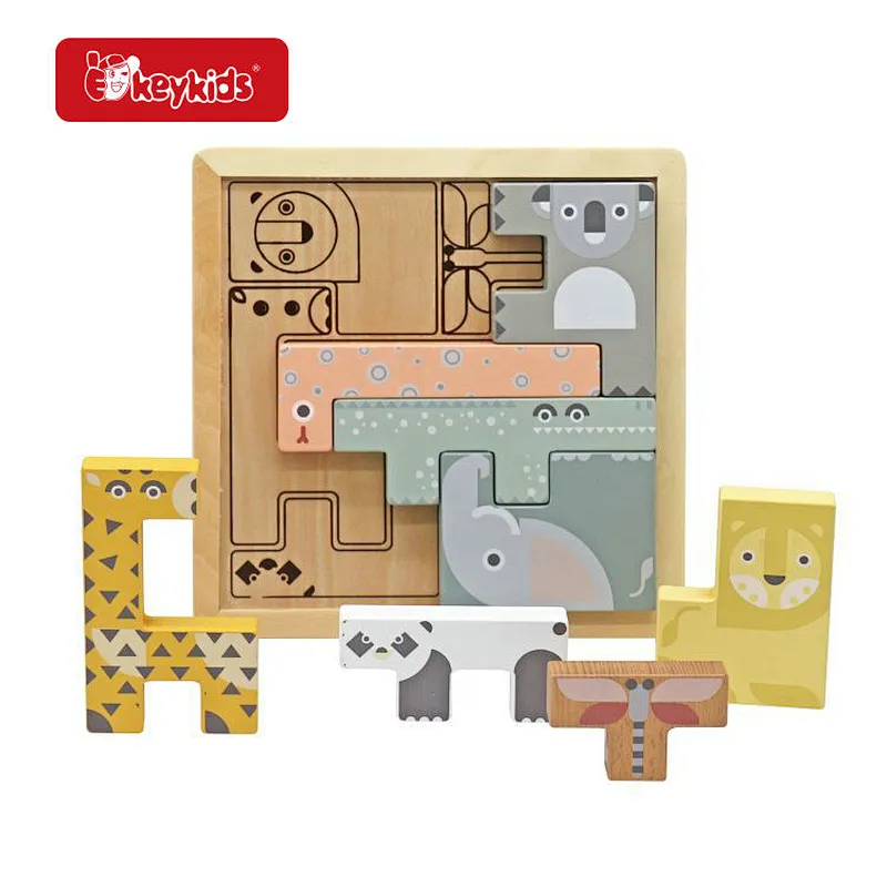 Hot Sale Educational Jigsaw 3D Wooden Animal Puzzle Block Toy For Kids W14A382